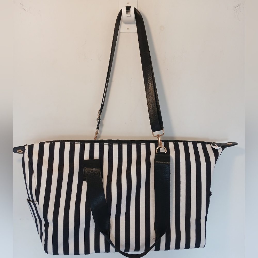 Alice + Olivia Black and White Striped Tote Bag